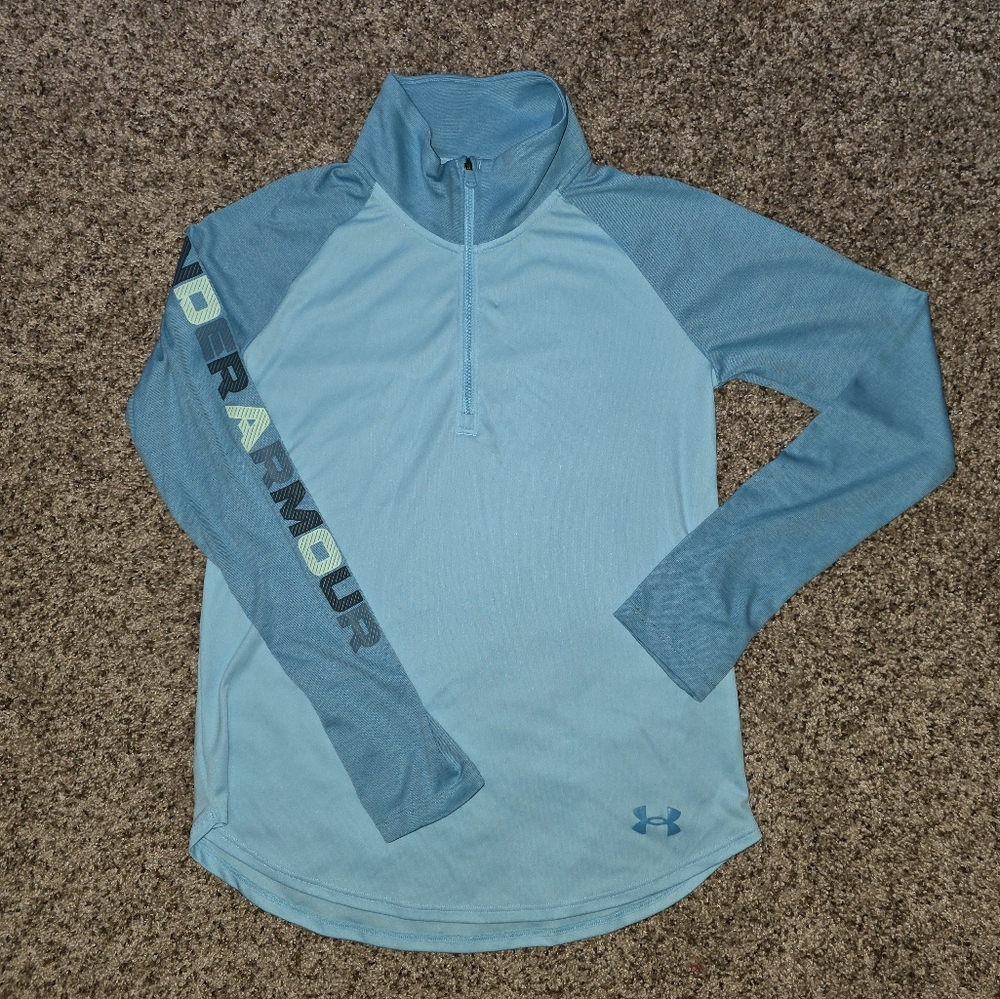 Youth Girl's Blue L/S UNDER ARMOUR HeatGear 1/4 Zipper Pullover Size Youth XL